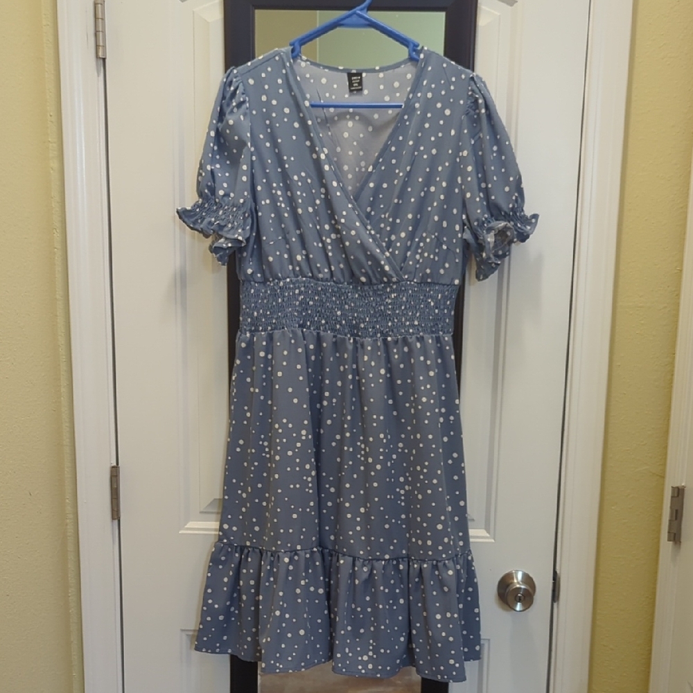 ⭐5/$25-SHEIN Blue Midi Dress with White Dots